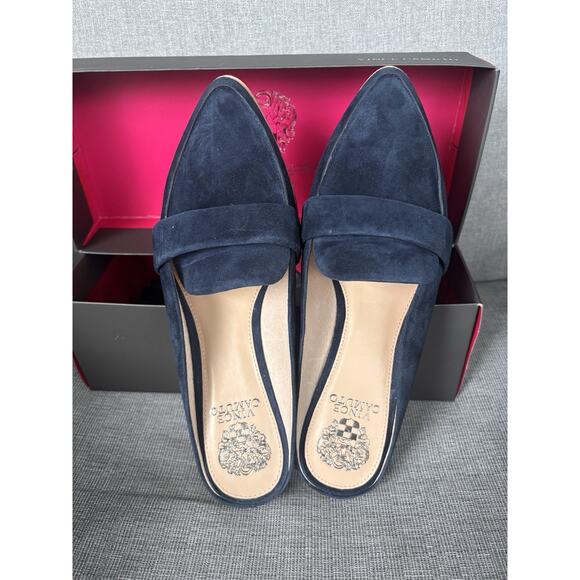 NIB Vince Camuto VC-Kirstie Dark Navy Pure Suede Slide Slip-on 9.5 Mule Classic - Picture 5 of 7